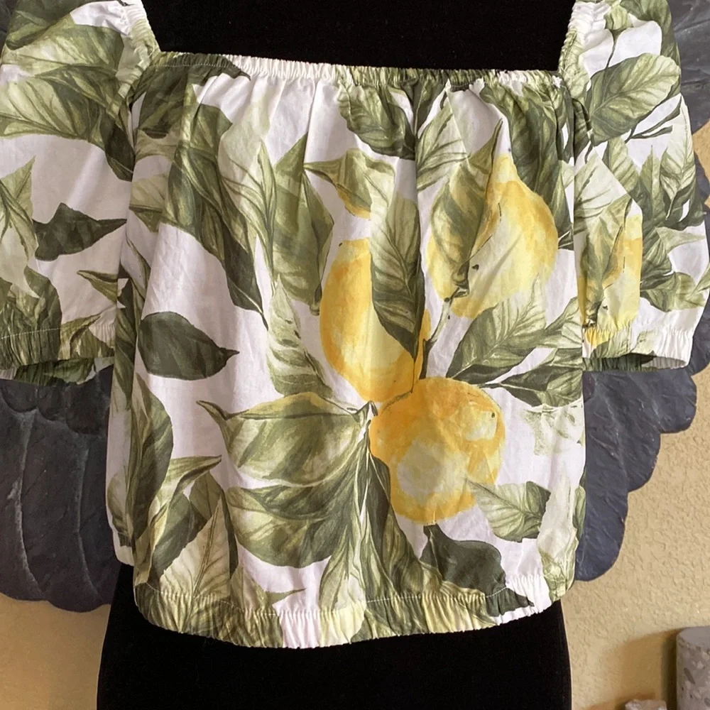 H&M New Lemon Tree Off The Shoulder Crop Top - Picture 2 of 7